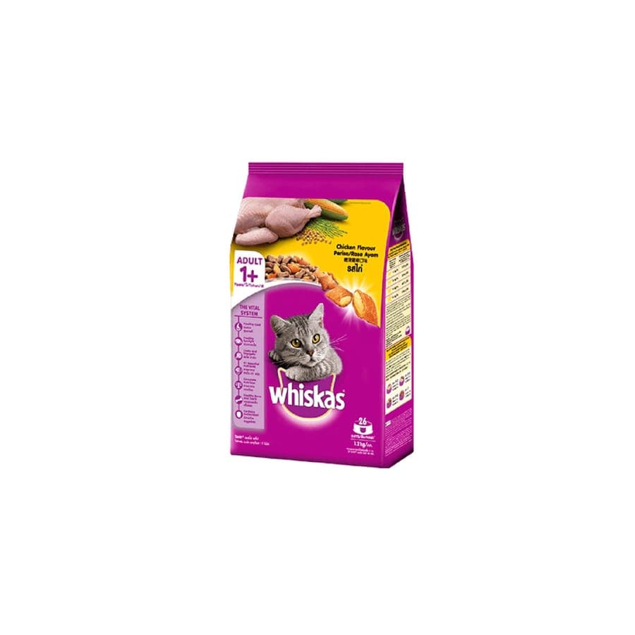 WHISKAS CAT ADULT 1+ YEARS CHICKEN FLAVOR .