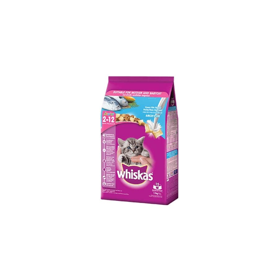 WHISKAS CAT KITTEN 2-12 MONTHS JUNIOR KIBBLE, OCEAN FISH FLAVOR WITH MILK FLAVOR