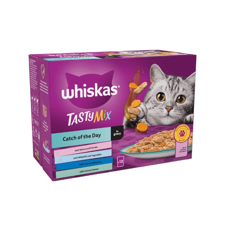 WHISKAS® TASTY MIX Catch of the Day in Gravy 1+ Adult Wet Cat Food Pouches 85g