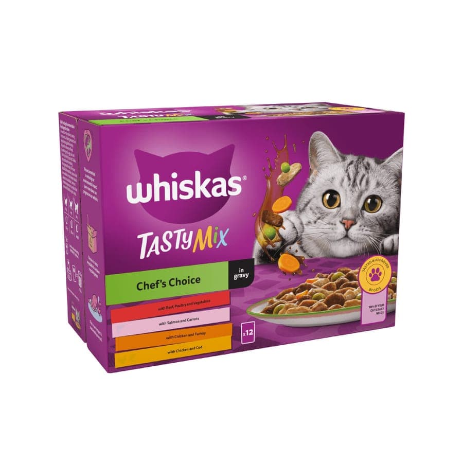 WHISKAS® TASTY MIX Chef's Choice in Gravy 1+ Adult Wet Cat Food Pouches 85g